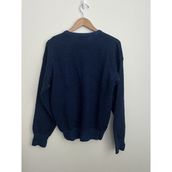 VTG Bill Ditfort Designs Blue Wool Chunky Knit Checkered Sweater Medium Grandpa - Picture 4 of 8